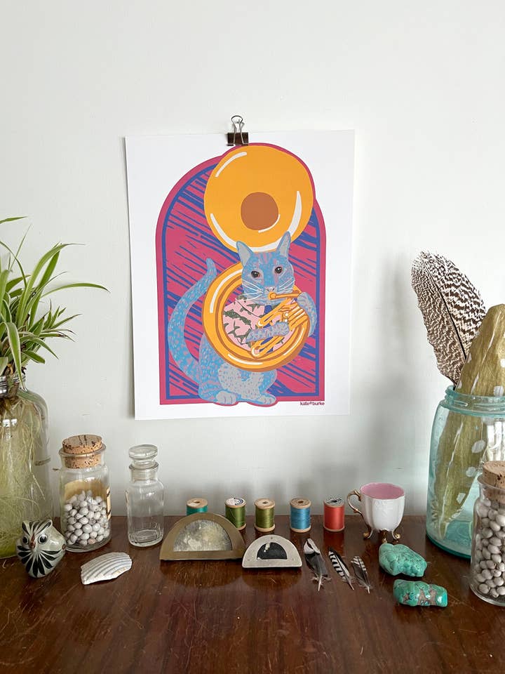 Meowsic Cats: Tristan Tuba 1” x14” Impressão digital por atacado de Kate E. Burke