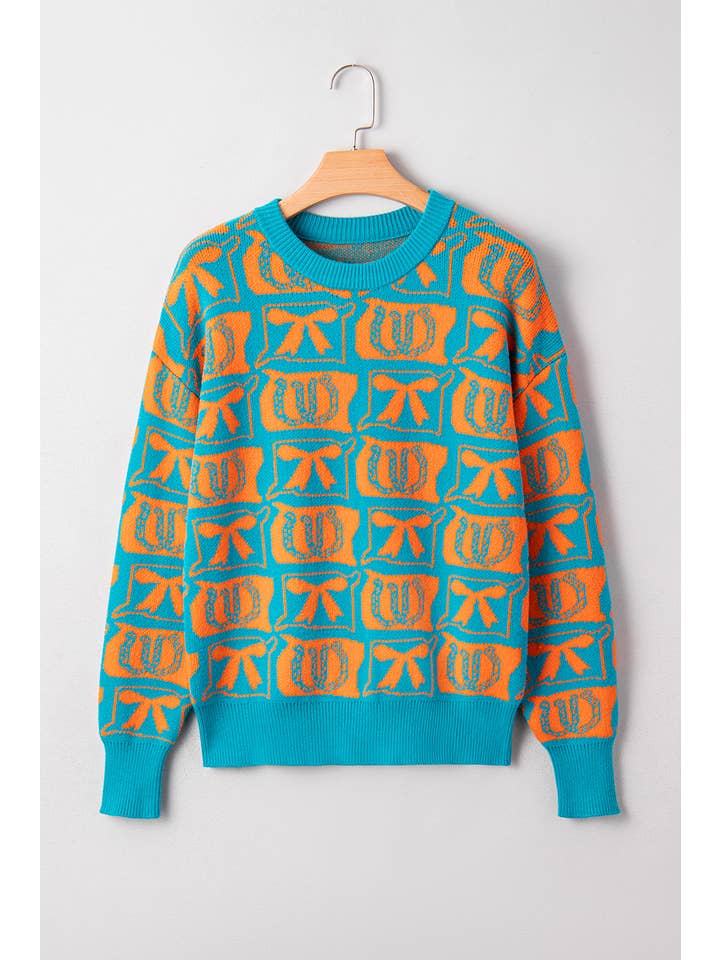 Aapparella - Wholesale Knit Sweater - Women's - Bows & Horseshoes Fashion Western Pattern Sweater | S-4X16