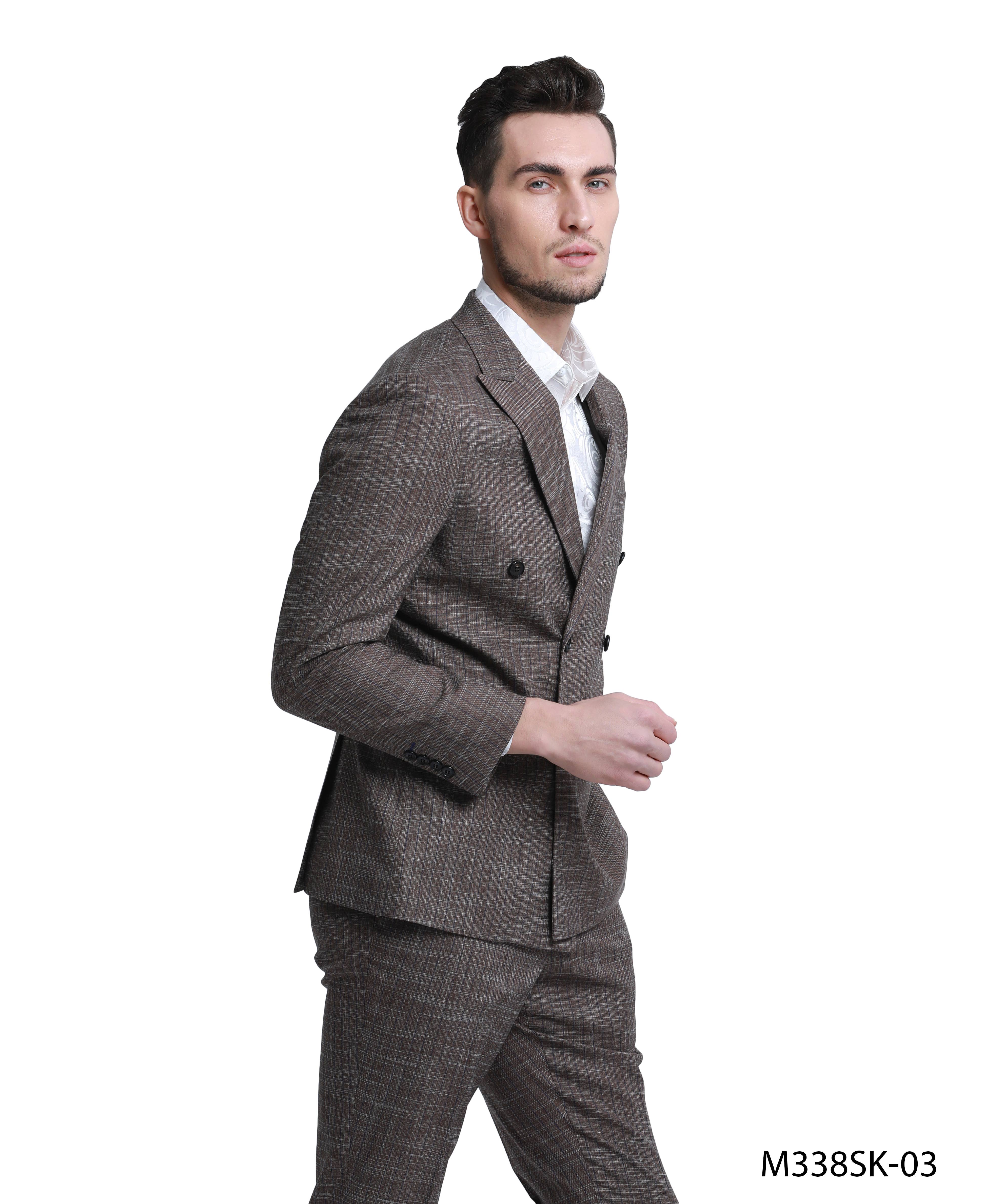 Fashion Suits,2 PC Textured Fabric Double Breast, Brown for wholesale on Faire2