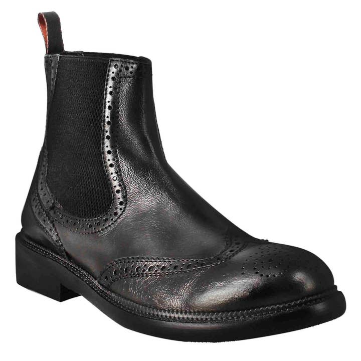 Bottine Chelsea pour homme en cuir noir lavé pour la vente par The Royale Leather