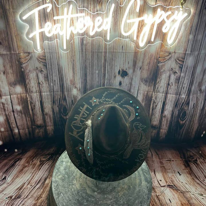 Feathered Gypsy Custom Hats and Boutique – wholesale Cowboy Hat – Women’s – Custom Burned Rancher Hat