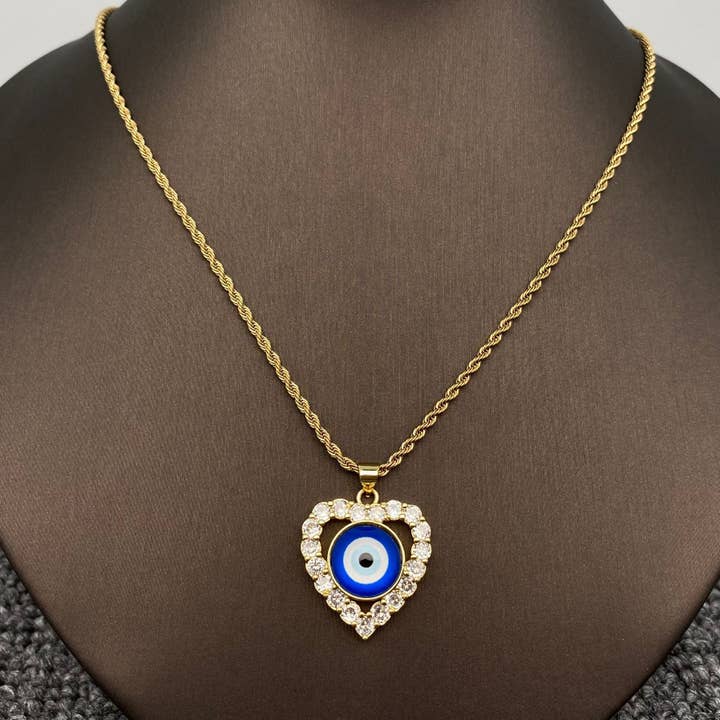 Mio Queena - Wholesale Pendant/Charm Necklace - Multi Style Evil Eyes Gold Plated S.Steel Necklace - FGS