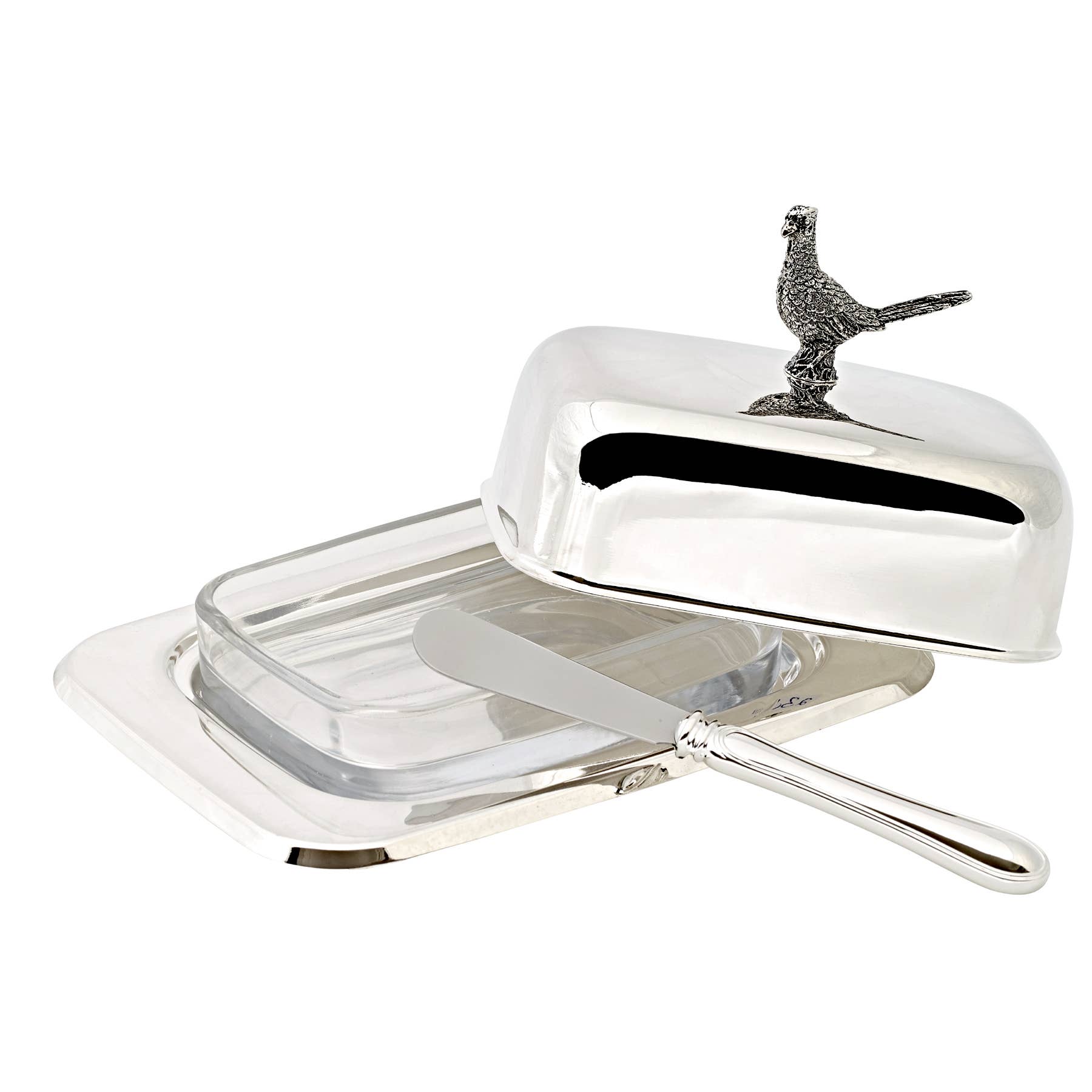 EDZARD – Großhandel Butterdosen – Butterdose Fasan mit Messer (L 18 cm)  0