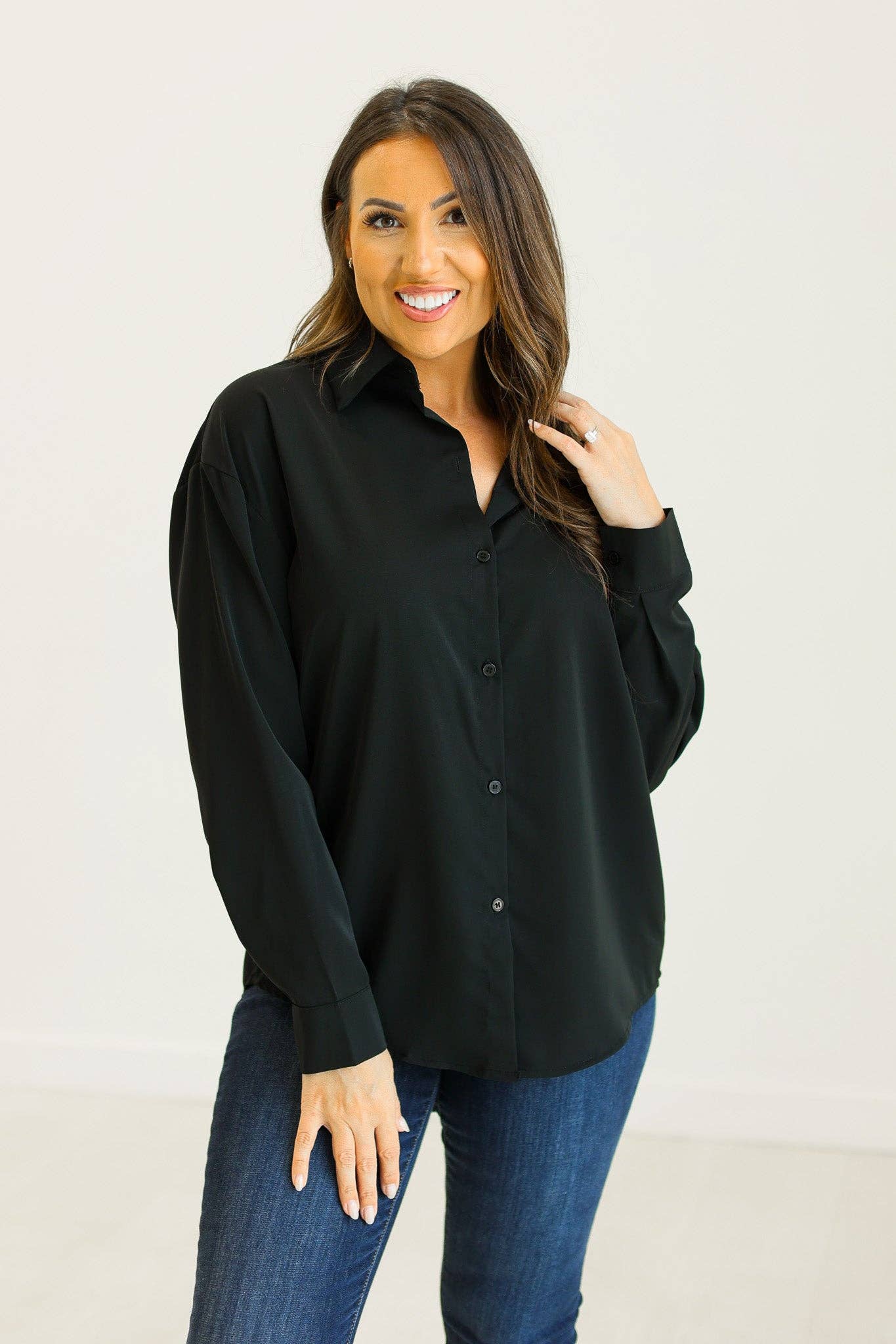 The Kathryn Black Classic Button-Up for wholesale on Faire6