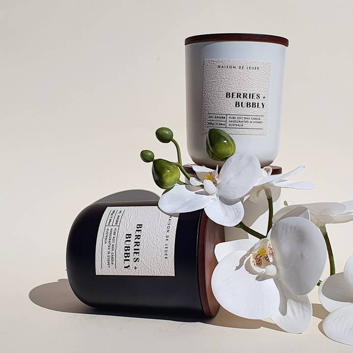 Berries & Bubbly | Strawberry + Spritz | 200g Eco Soy Candle for wholesale by Maison De Lueur
