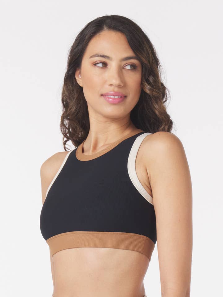 Socialite Bra: Black Oatmilk/Almond Contrast for wholesale on Faire1