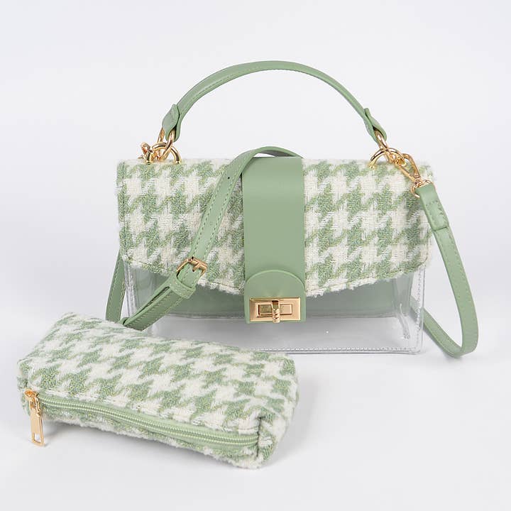 3AM BY H&D ACCESSORIES - Wholesale Clutch Bag - Women's - Houndstooth Tweed Transparent Clutch