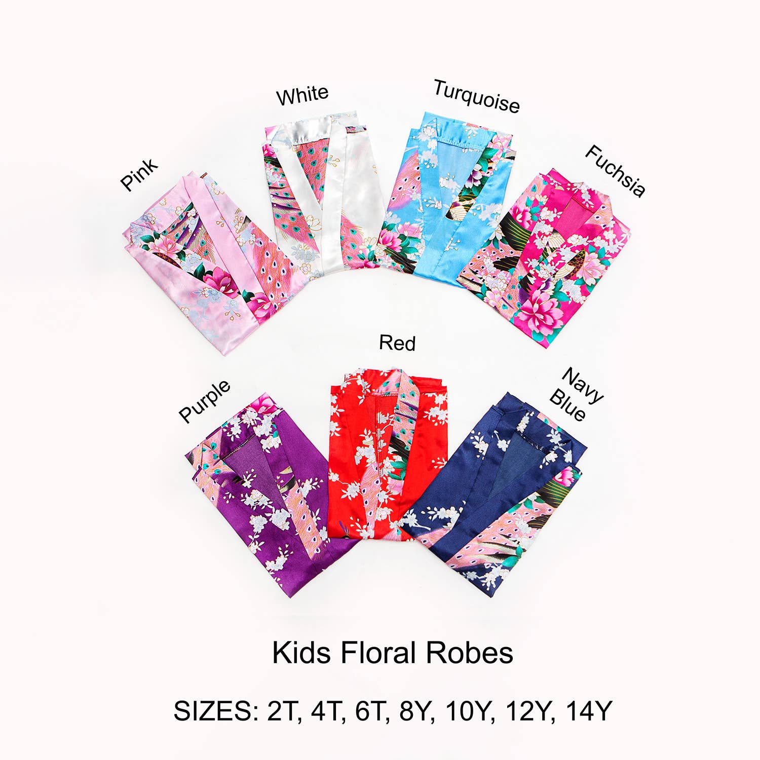 Sisters G Kids – Roupão de banho - Crianças por atacado – Kimonos infantis de cetim com estampa floral e pavão16