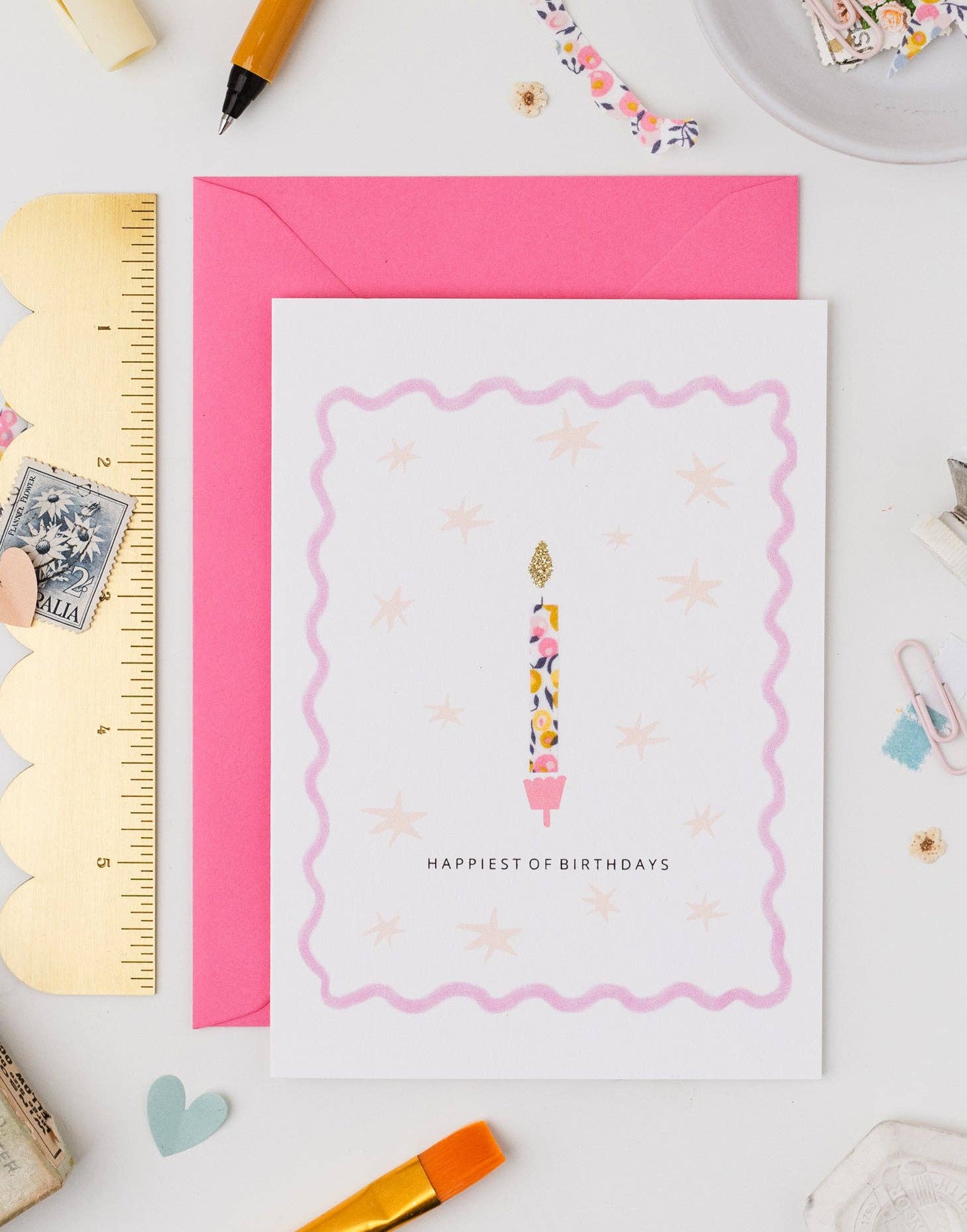 The Charming Press - Vendita all'ingrosso Biglietti di auguri - Candela di compleanno in tessuto Liberty Wiltshire Bud1