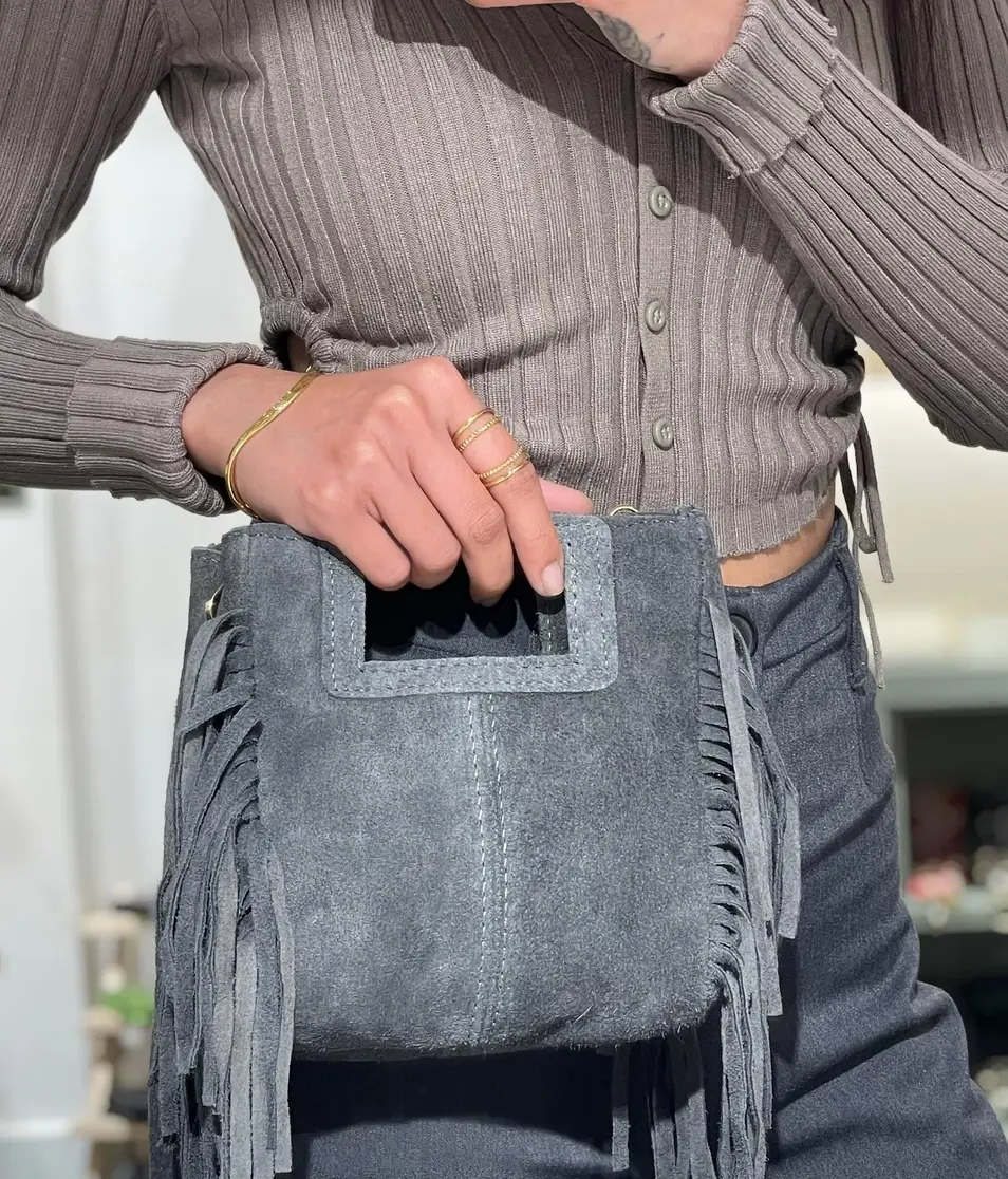 Cassette Barcelona - Wholesale Crossbody Bag - Women's - Mina Suede Leather Tassel Crossbody Bag Khaki Green4