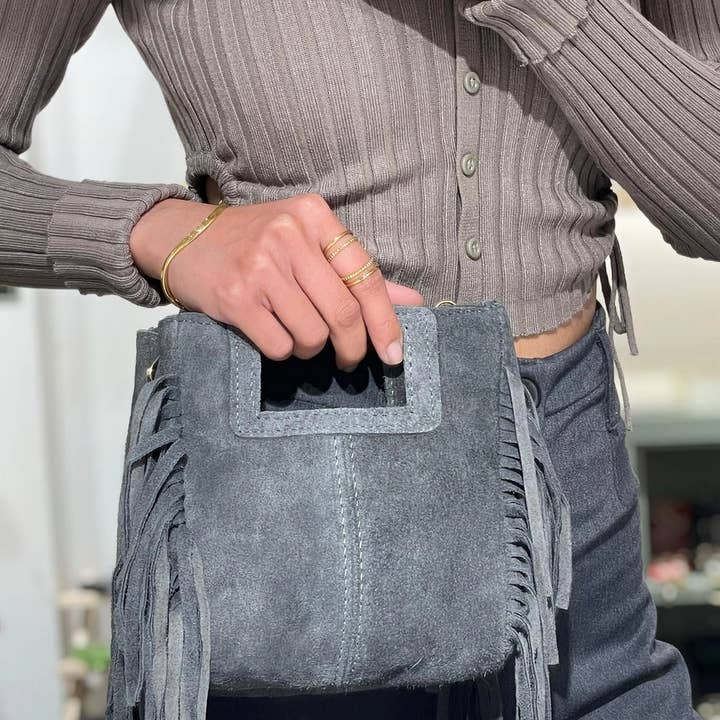 Cassette Barcelona - Wholesale Crossbody Bag - Women's - Mina Suede Leather Tassel Crossbody Bag Khaki Green4