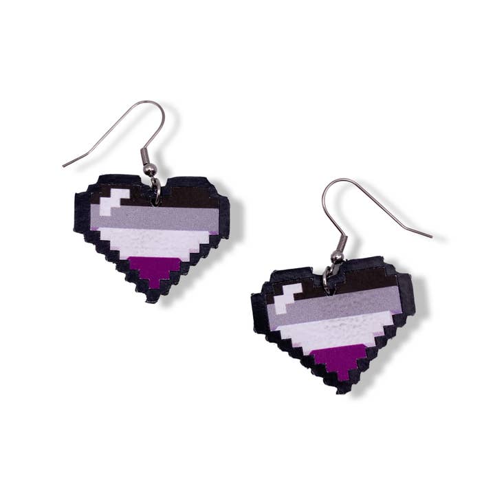 Asexual Pride Pixel Heart Earrings for wholesale by Geekish Gifts