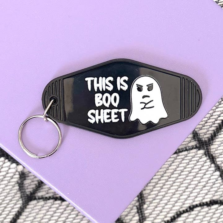 Peach Tree Design Shop – wholesale Keychain – Unisex – This is Boo Sheet Ghost Motel Keychain, Halloween Keychain0