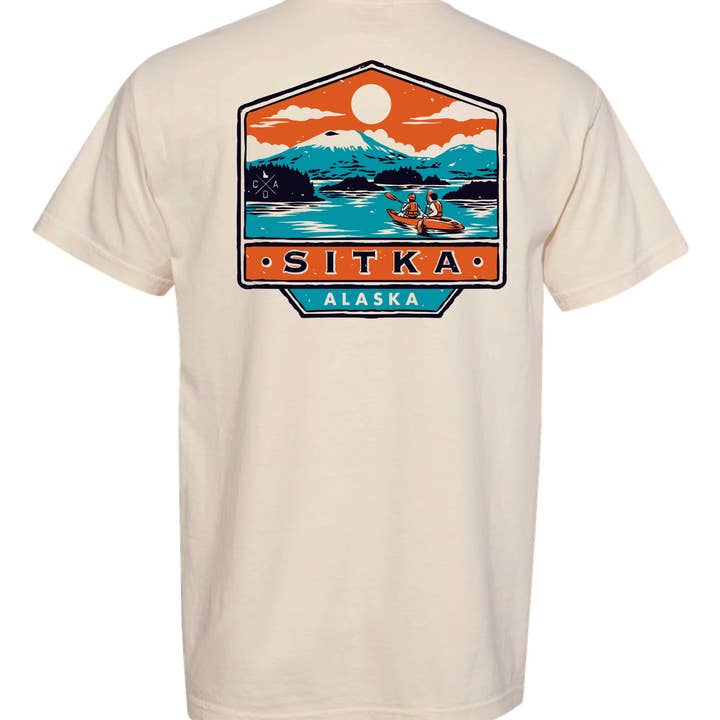 Sitka Alaska In A Kayak Tee - Ivory (Front/Back) for wholesale by IdaWholesale