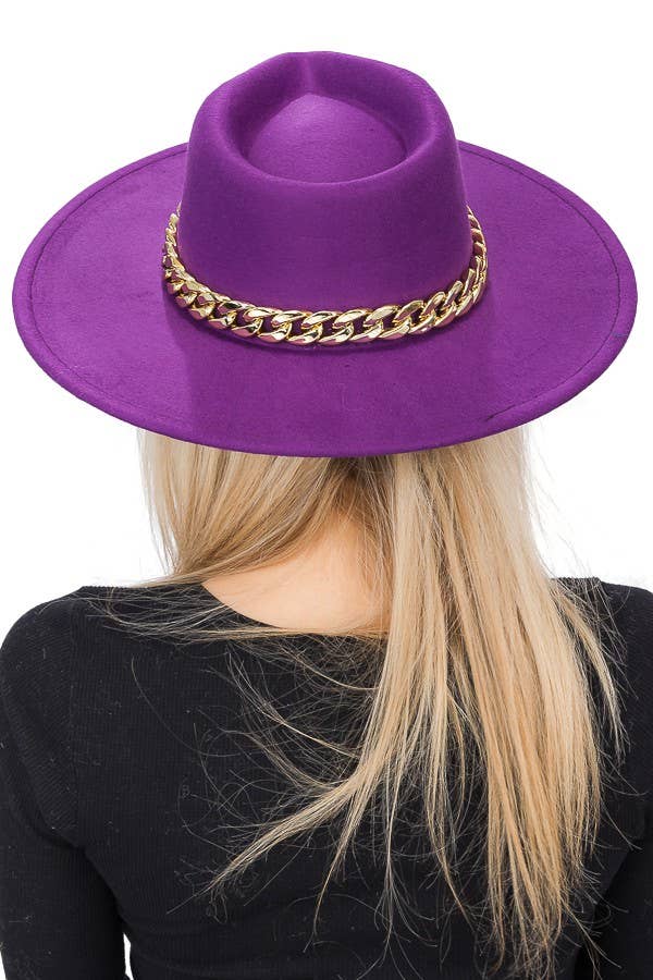 Cap Zone - Wholesale Fedora - Women's - Chunky Cuban Chain Pinch Crease Wide Rancher Hat13