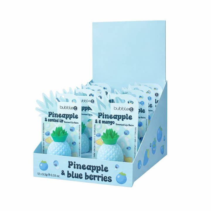 Unité de présentation de baume à lèvres Ananas & Myrtilles pour la vente par Bubble T Cosmetics
