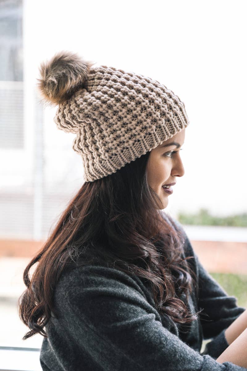 Leto Accessories - Wholesale Beanie - Women's - Fall & Winter Beanie – Textured Knit with Playful Pom Pom0