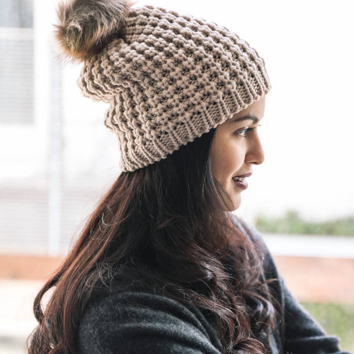 Leto Accessories - Wholesale Beanie - Women's - Fall & Winter Beanie – Textured Knit with Playful Pom Pom