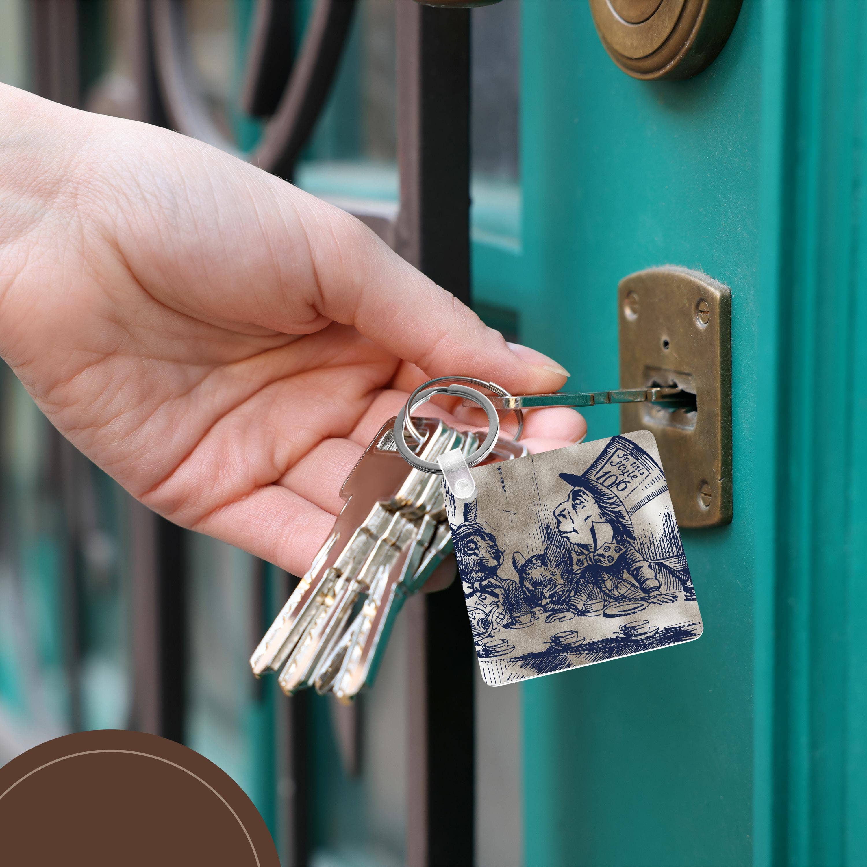 3dRose - Vendita all'ingrosso Portachiavi - Unisex - 3dRose, Cappellaio Matto Vintage Alice nel Paese delle Meraviglie Tea Party, Portachiavi5