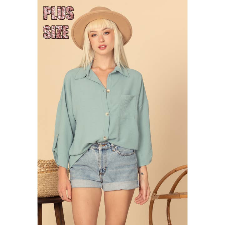 CURVY SIZE Erica Button Down Collar Shirt Blouse for wholesale by salt & bit