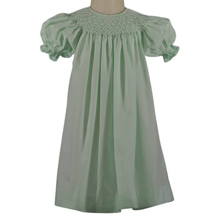 Hello Bebes! – wholesale Dress – Kids – Mint Geometric Smocked Short Sleeve Bishop Dress