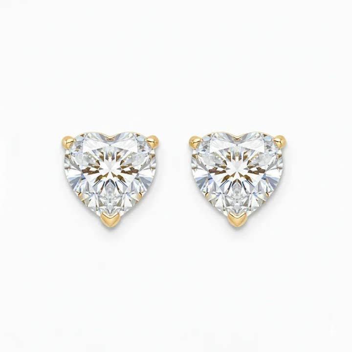 IGI Certified Heart Lab Grown Diamond Solitaire Stud Earrings Yellow Gold for wholesale by Fine Diamond