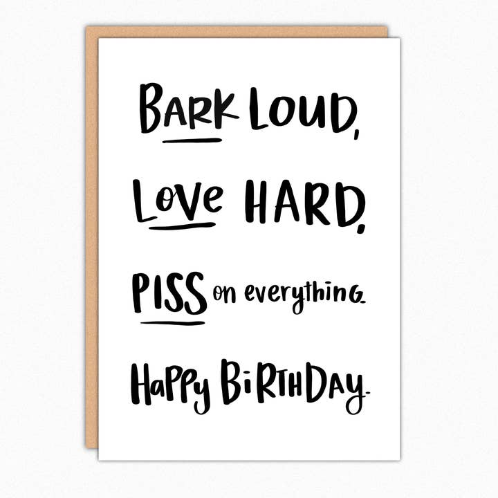 Carte d'anniversaire amusante pour chien - Aboie fort aime intensément pour la vente par In A Nutshell Studio