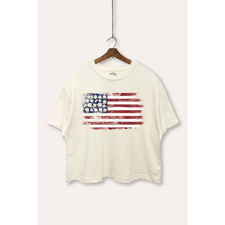 STARCHIS - Wholesale T-Shirt (Graphic) - Women's - AMERICAN FLAG GRAPHIC BOXY CROP T-SHIRT