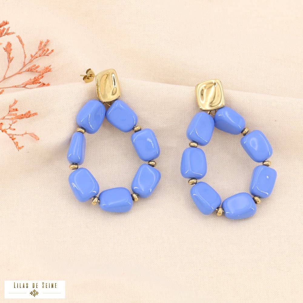 Lilas de Seine - Wholesale Dangle Earrings - Vintage steel drop resin earrings 03240013