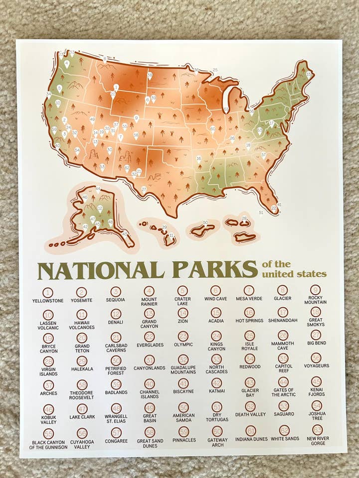 National Parks Map - Track your Travels! for wholesale by Honey By Hand