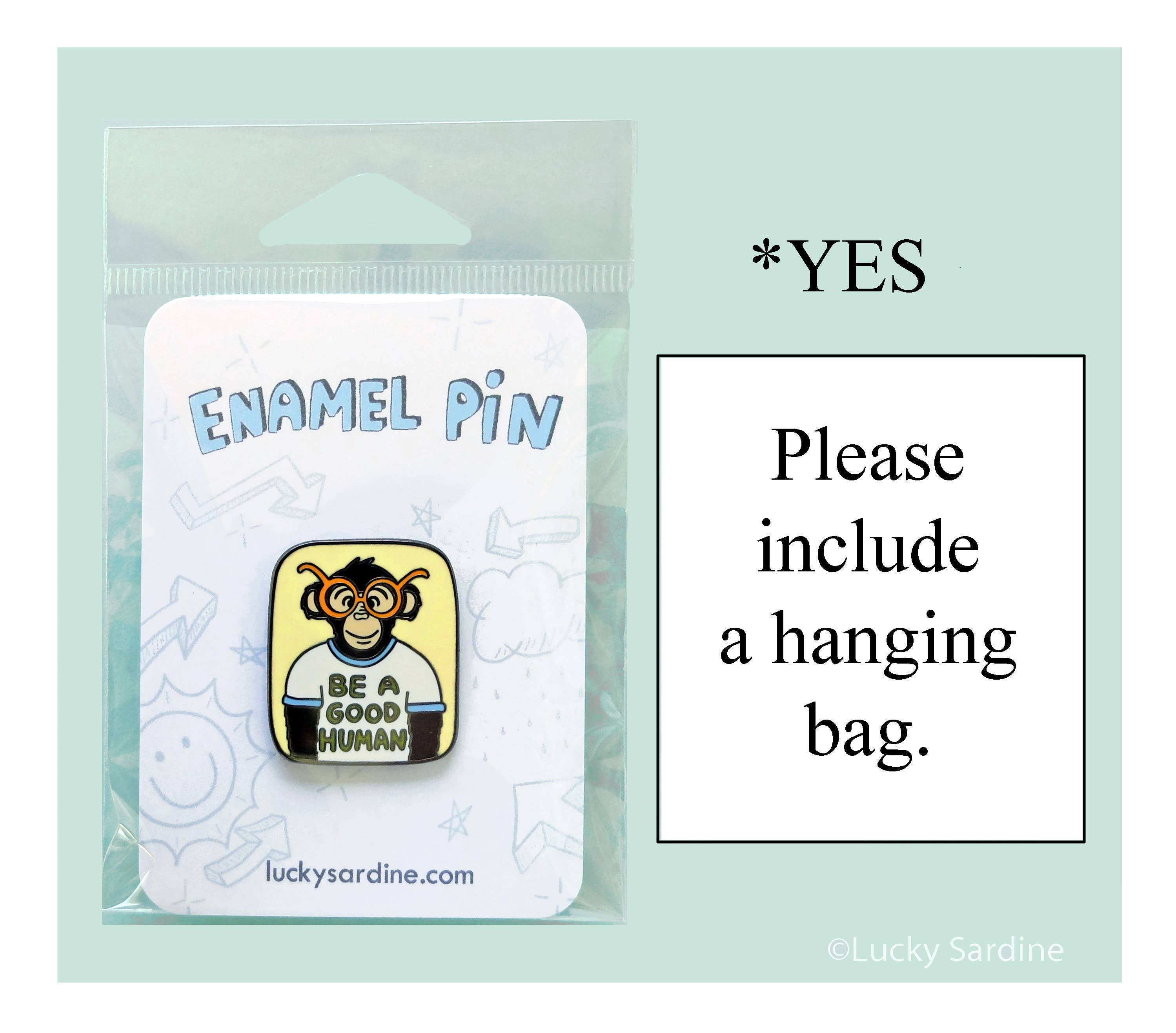 Lucky Sardine - Wholesale Reversspeld/knoop - Wees een goede menselijke aap, vriendelijkheid, chimpansee, chimpansee, emaille pin1