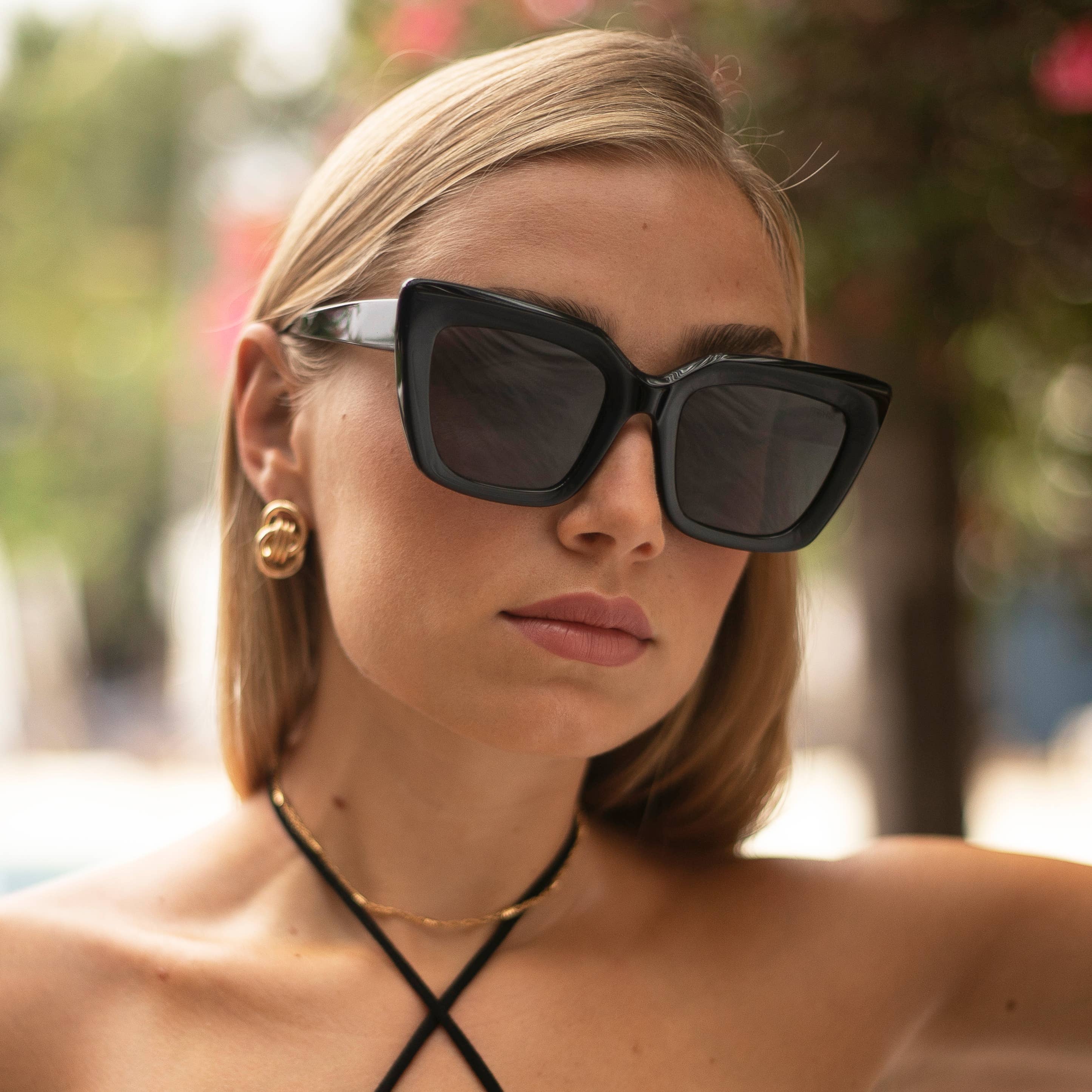 Black Portofino Acetate Oversized Cat Eye Sunglasses for wholesale on Faire1