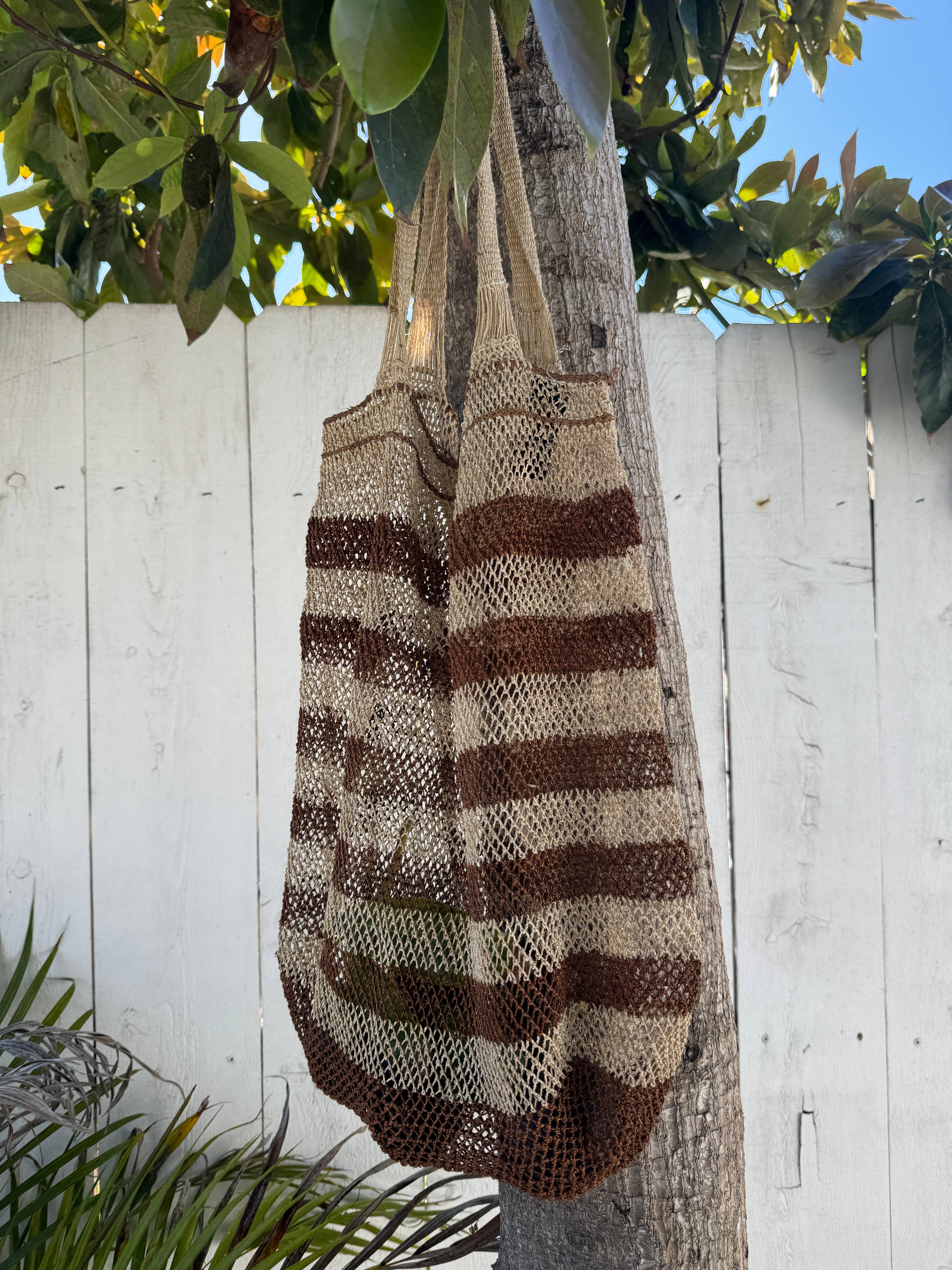 A Million Elephants - Wholesale Tote Bag - Women's - Natural Vine Tote Bag- Stripe - Brown2
