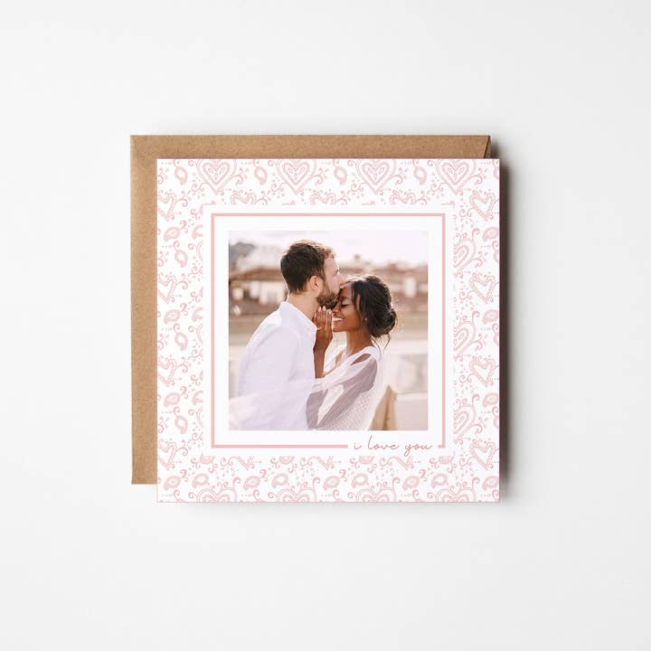 I love you, Paisley Heart, Valentine's Day Keepsake Photo Mat Greeting Card for wholesale by Mat & Ink