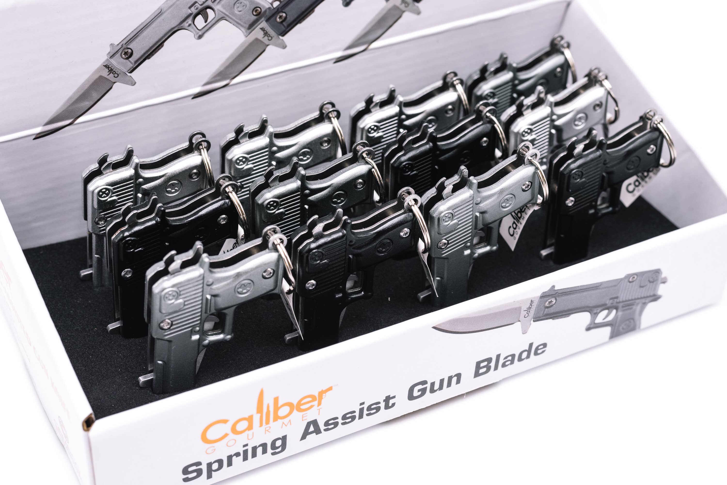 CALIBER GOURMET / CAMPCO - Wholesale Pocket Knife/Holder - Gun Knife Key Chains Display of 126