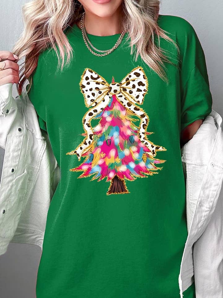T-shirt épais à motif d'arbre coloré à faux paillettes pour la vente par COLORBEAR