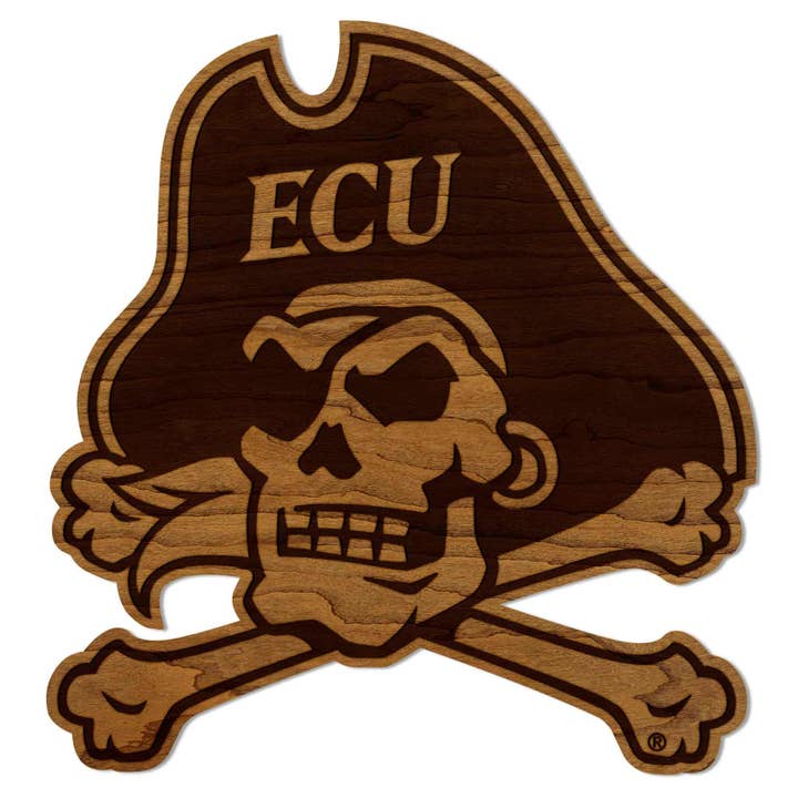 East Carolina University Jolly Roger Wall Hanging - Crafted from Cherry or Maple Wood - ECU Pirates for wholesale by LazerEdge