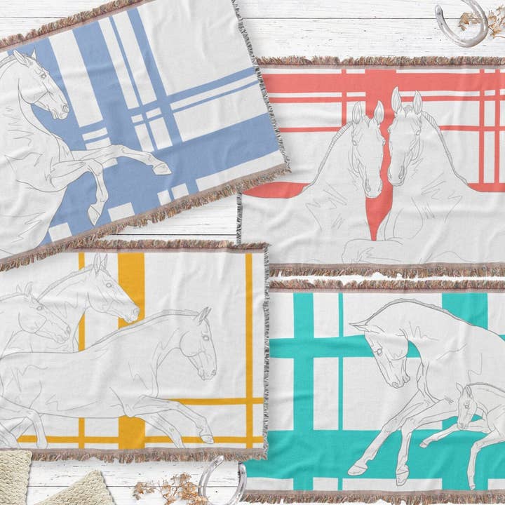 Tartain Minimalist Plaid Horse Woven Blanket Tapestry Throw for wholesale by The Renaissance Rider