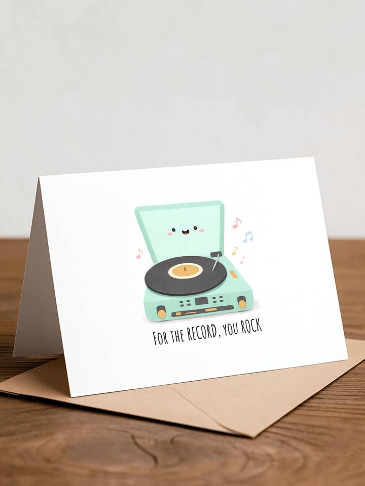 Pladespiller Hilsen Kort: Håndlavet Tak Kort for engroshandel hos Chewy Lemon Studio