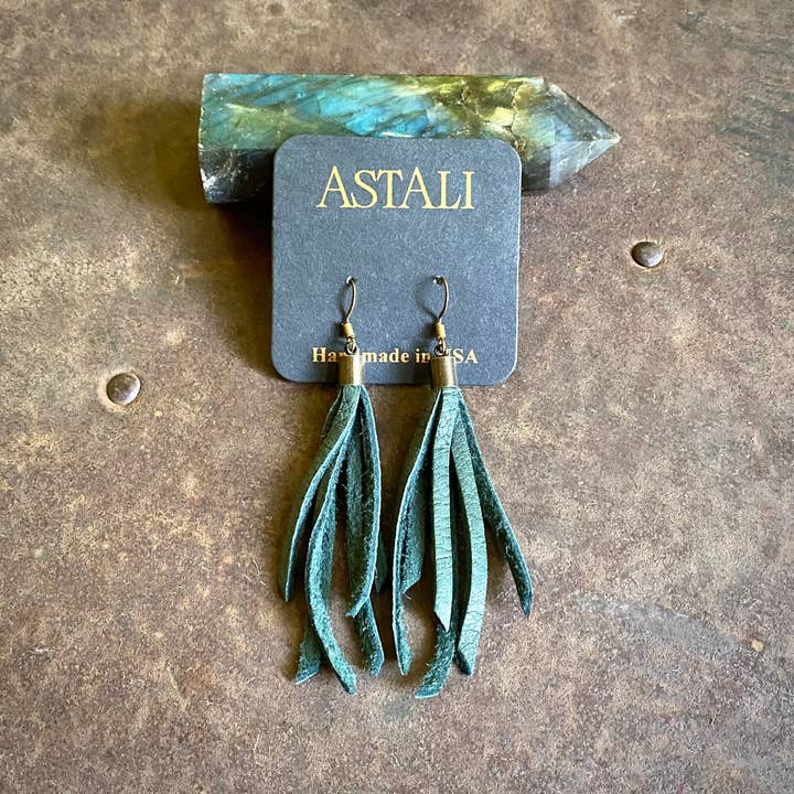 Mini Tassel Earrings - Hunter Green, Western Short Leather for wholesale on Faire1
