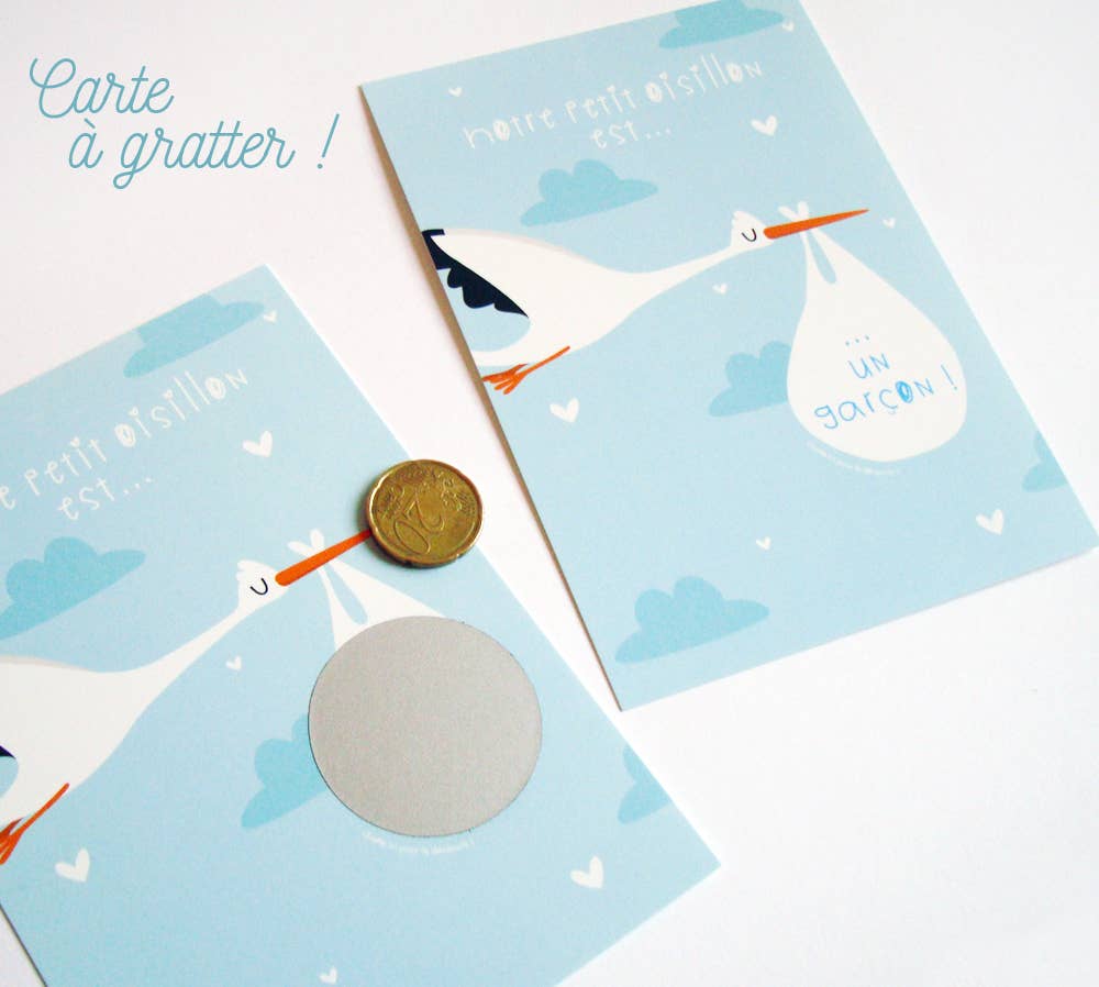 Mimosa Chroma - Wholesale Baby Card - Scratch card announces baby's gender - stork1
