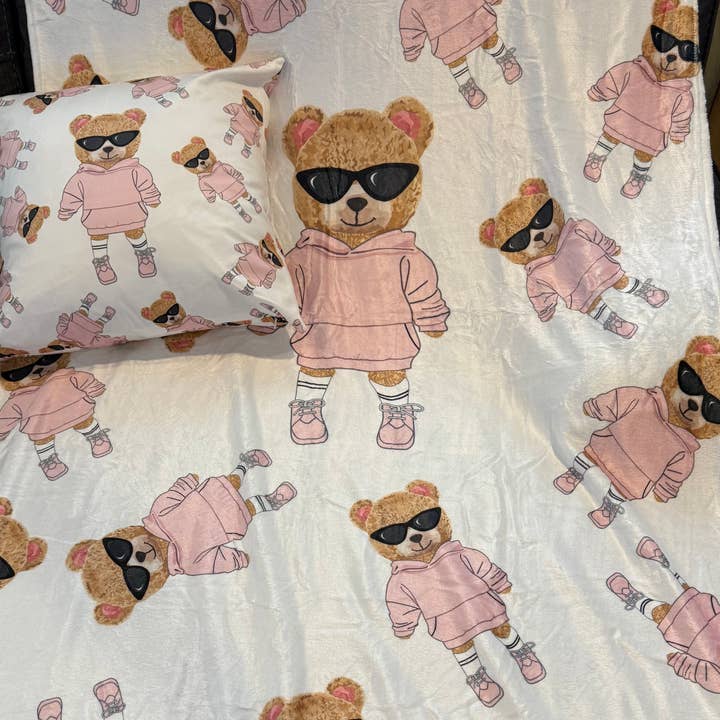 Plush Teddy Bear Throw Blanket  for wholesale by lil darlings inc