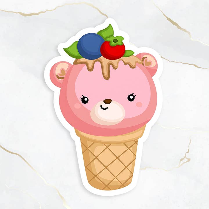 Cute Bear Ice Cream Sticker 3x2 inch, Die cut Sticker, Sticker Flake, Food Sticker, Laptop Sticker, Planner Sticker, Kawaii Food Sticker for wholesale by Art Tales Studio