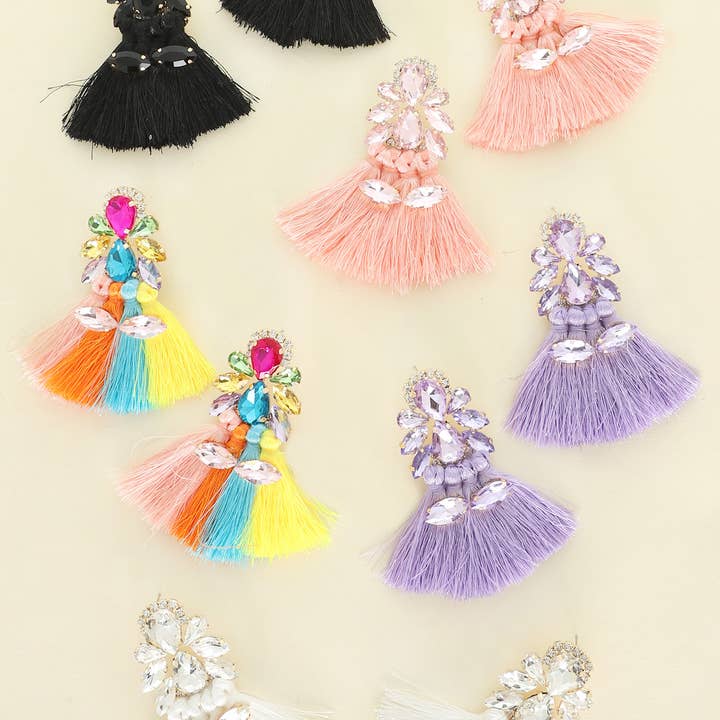 SP Sophia Collection - Wholesale Tassel Earrings - Boho Gemstone Cluster Thread Tassel Earrings