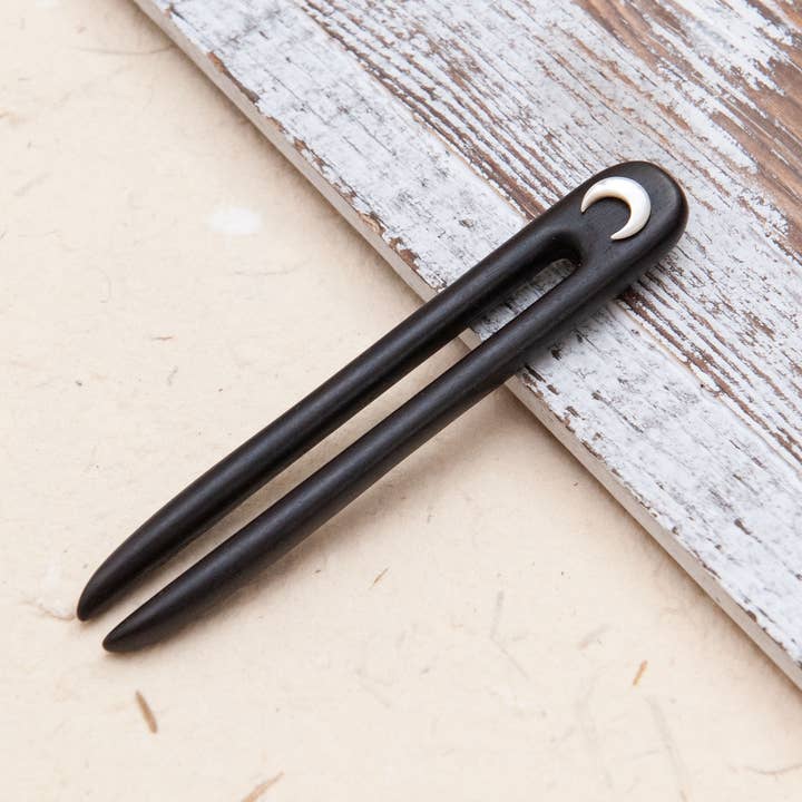 Wooden Ebony Moon Hair Pin for wholesale by SOMETHING MINTY