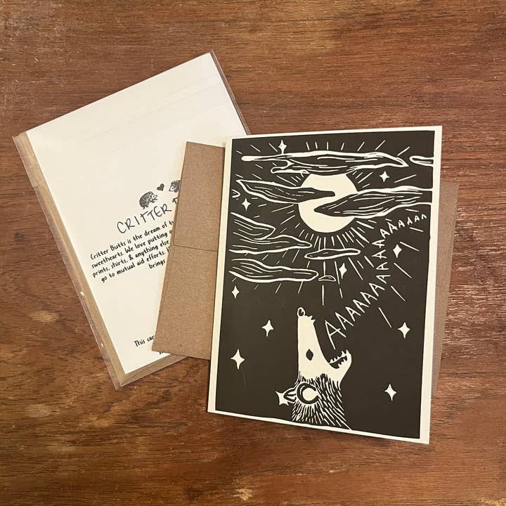 Critter Butts - Wholesale Everyday Greeting Card - Possum Screaming At The Moon - 100% Recycled Greeting Card