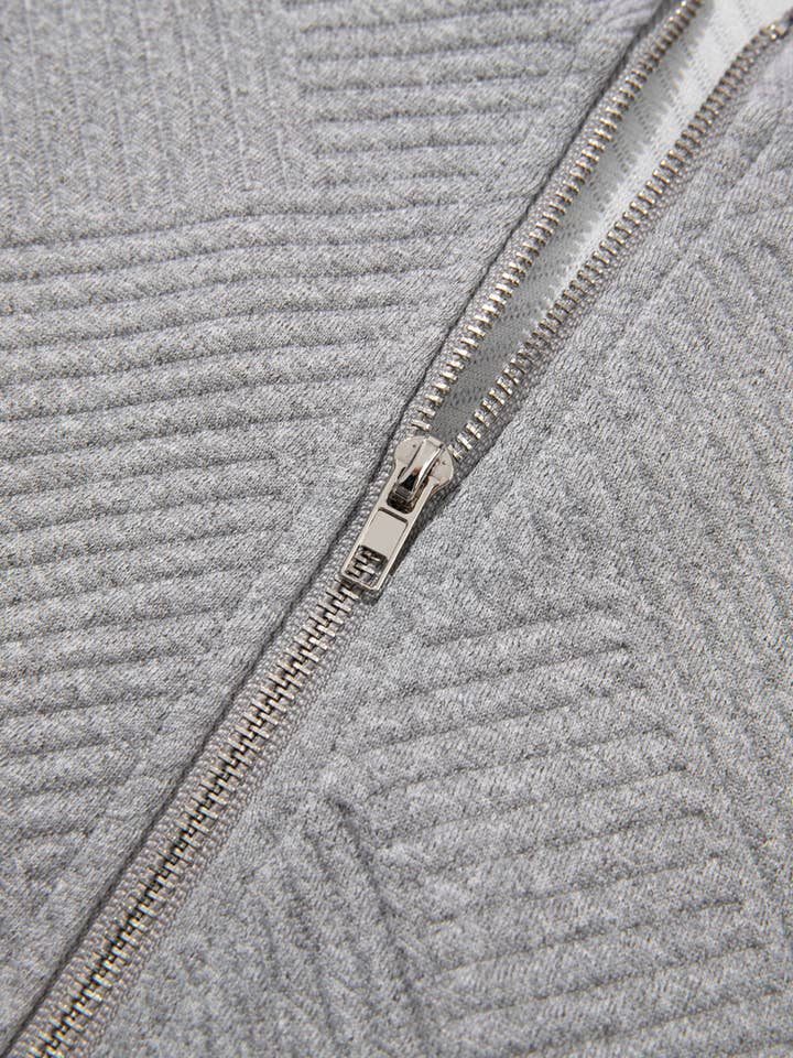 Medium Grey Trendy Textured Half Zip Loose Sweatshirt for wholesale on Faire7