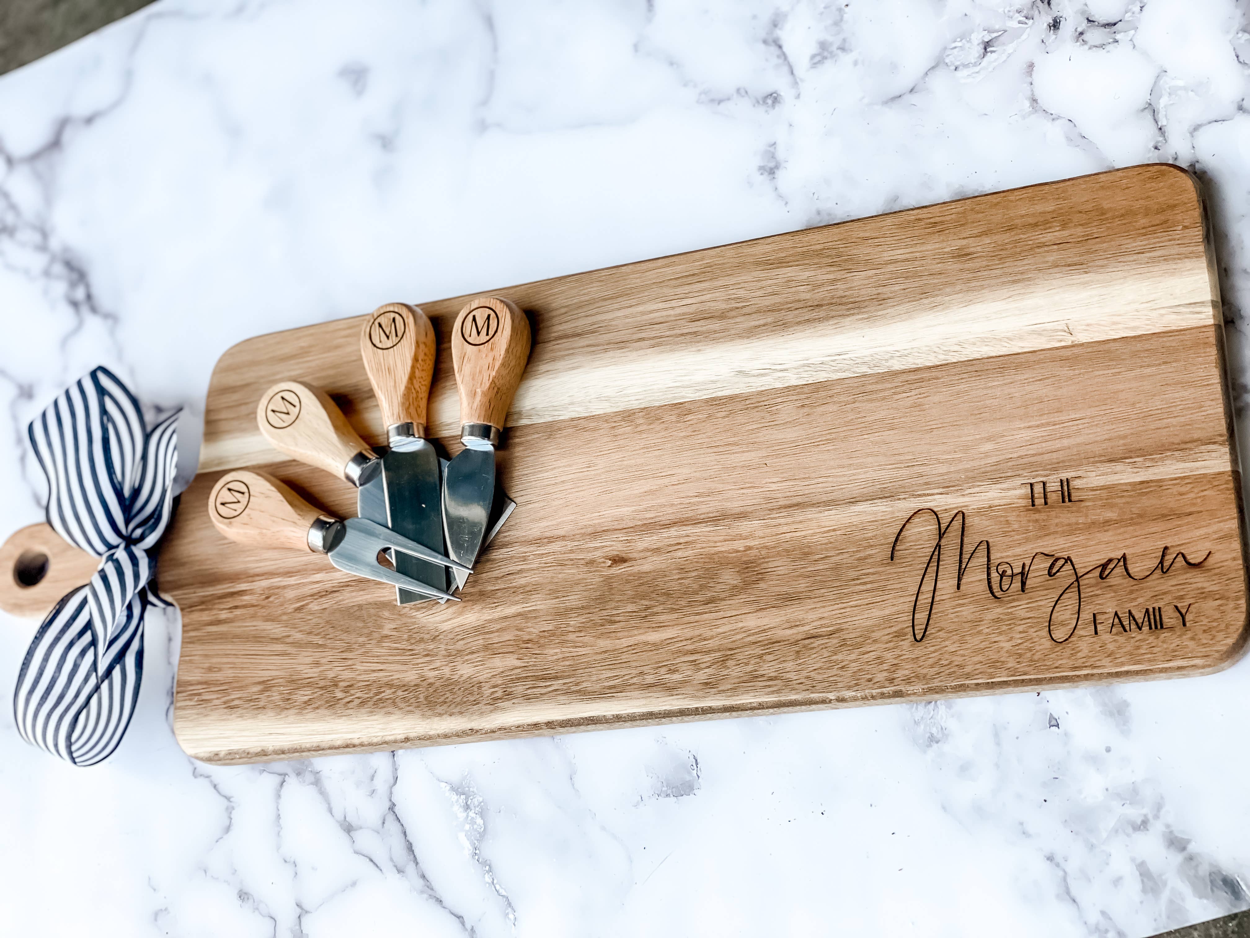 Theba Handmade - Wholesale Cheese Board - Personalized Acacia Board Charcuterie Gift Set3