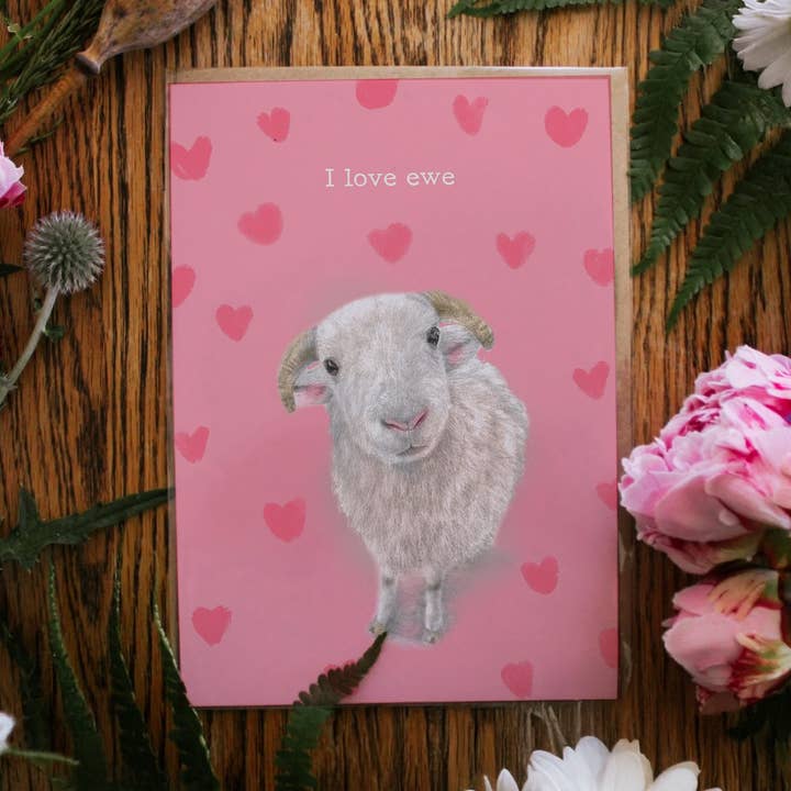 'I love ewe' Cute Sheep Valentines Card for wholesale by Share A Little Frankie