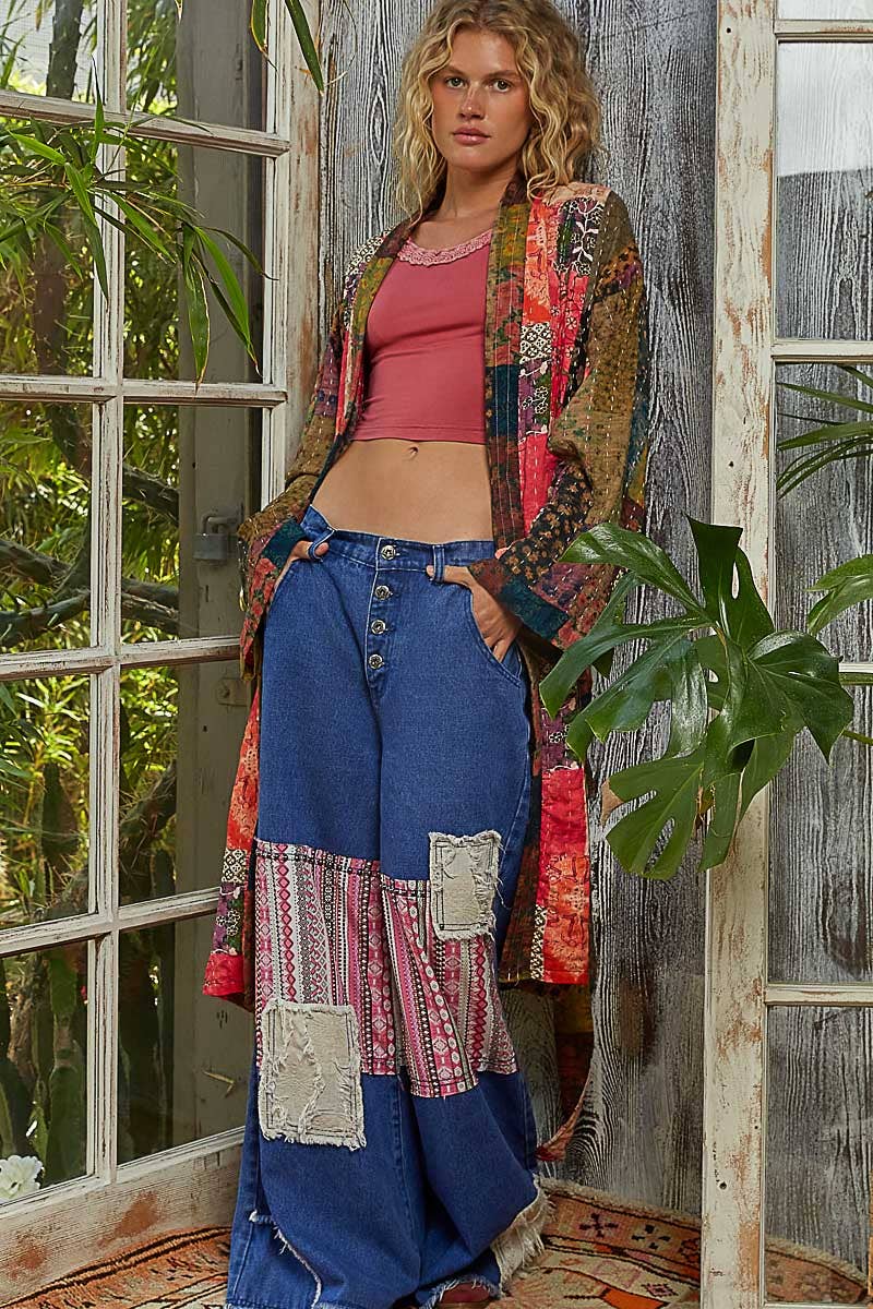 TAUPE PINK MULTI Long Sleeve Padded Kimono Jacket for wholesale on Faire2